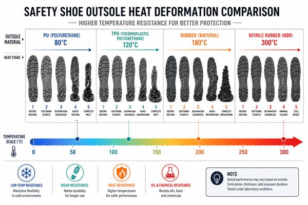 safety shoe outsole heat deformation temperature comparison