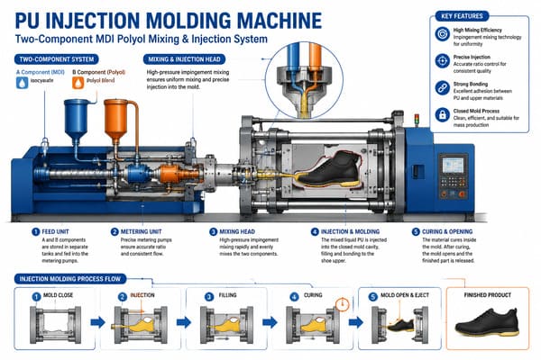 PU injection molding machine and mold process