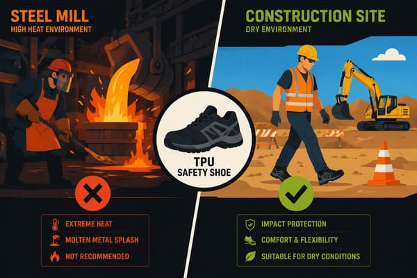 TPU safety shoe outsole performance in different work environments