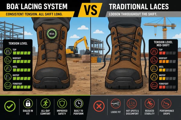 Benefits of BOA Lacing System for Work Boots BOA work boots consistent tension all-day fit comparison traditional laces