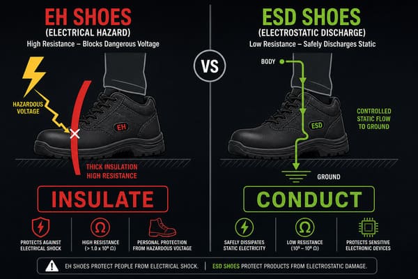 Electrical hazard shoes vs ESD shoes comparison