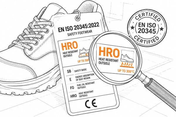 EN ISO 20345 HRO safety shoe certification label