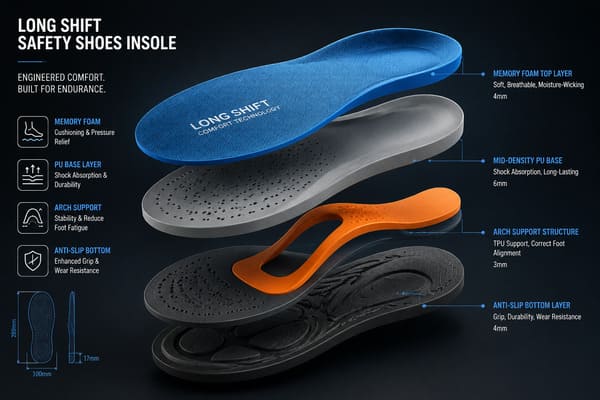 Layered insole structure for long shift safety shoes