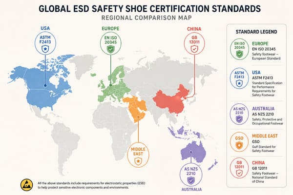 global ESD safety shoe certification standards comparison