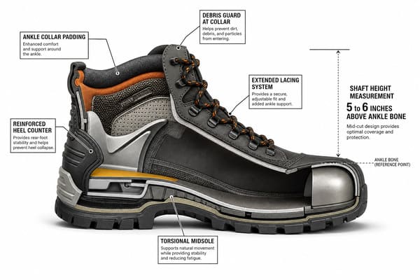 Mid-cut safety shoe shaft height illustration