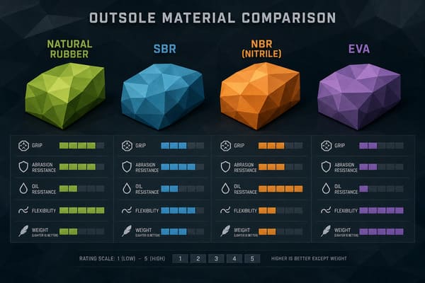Is Rubber Sole Better Than Synthetic for Safety Shoes Comparison of rubber sole types for safety shoes including natural rubber SBR and nitrile NBR