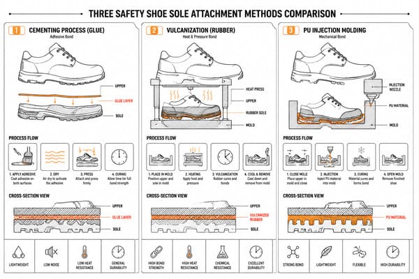 comparison of sole attachment methods for safety shoes