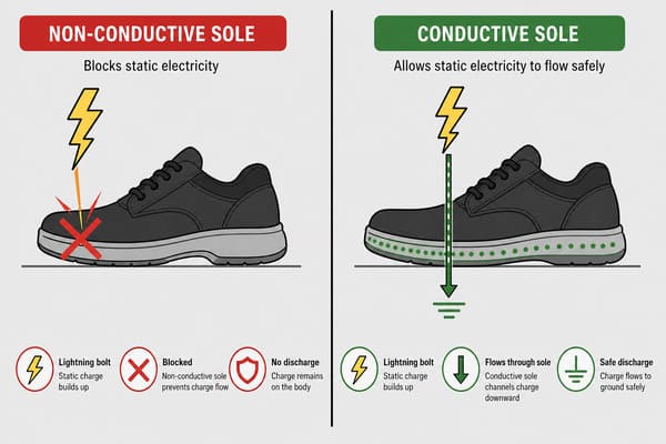 insulating shoes vs antistatic shoes protection direction comparison chart