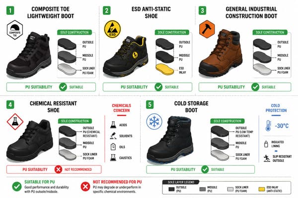 safety shoe types best suited for PU injection molding