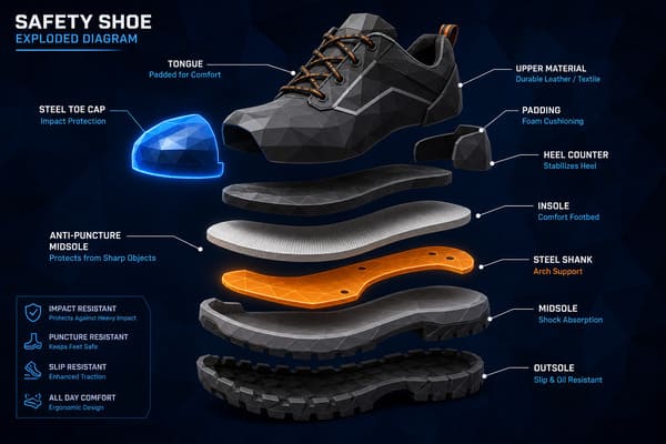 Steel toe cap vs steel shank in safety shoe