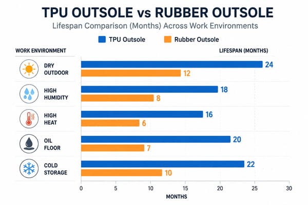 TPU outsole durability vs rubber safety shoe lifespan comparison